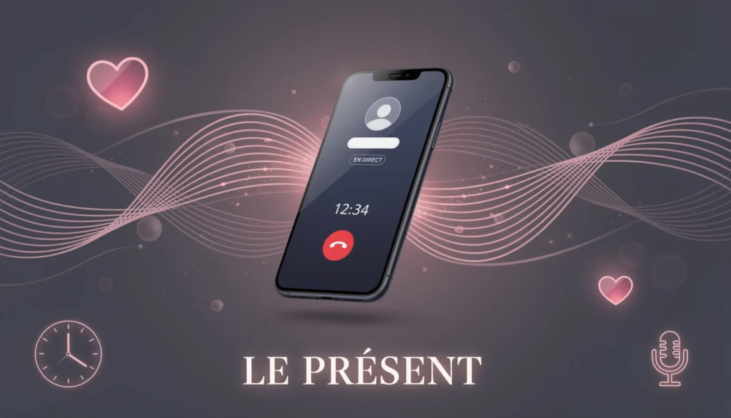 smartphone avec le texte "Le présent"